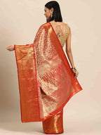 Red Brocade Woven Zari Design Ethnic Motifs Saree with Unstitched Blouse - Hiral Fashion | Grocsy
