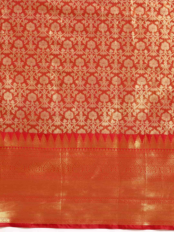 Red Brocade Woven Zari Design Ethnic Motifs Saree with Unstitched Blouse - Hiral Fashion | Grocsy