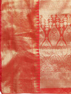 Red Brocade Woven Zari Design Ethnic Motifs Saree with Unstitched Blouse - Hiral Fashion | Grocsy