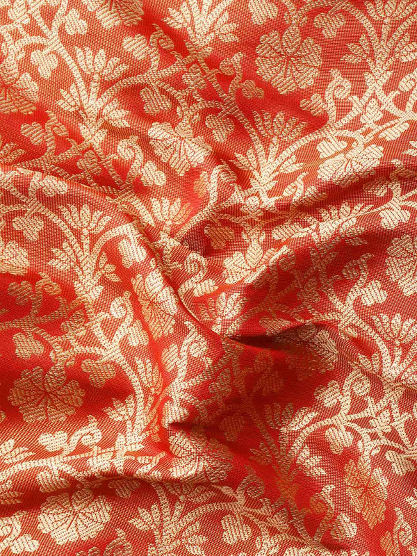 Red Brocade Woven Zari Design Ethnic Motifs Saree with Unstitched Blouse - Hiral Fashion | Grocsy