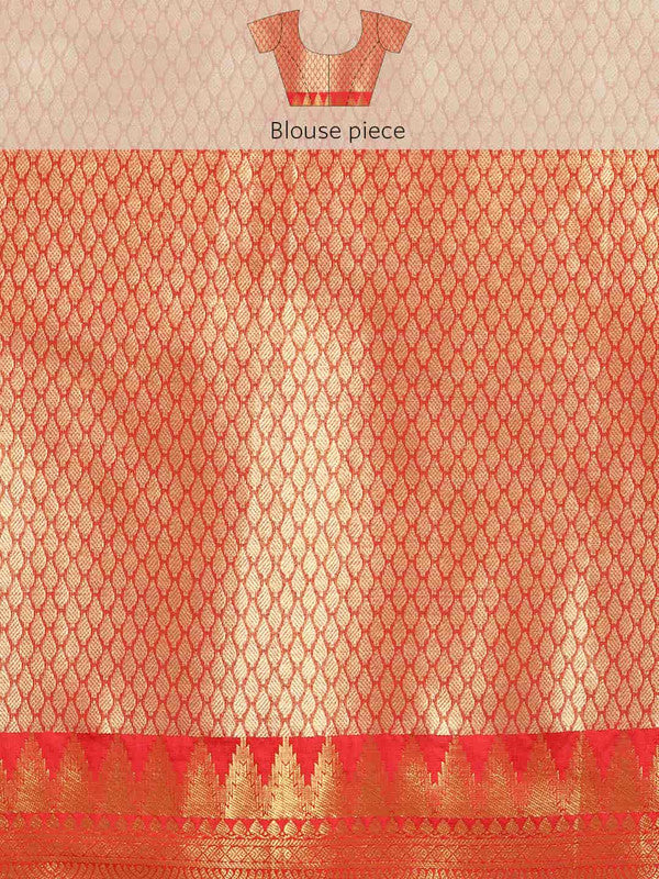 Red Brocade Woven Zari Design Ethnic Motifs Saree with Unstitched Blouse - Hiral Fashion | Grocsy
