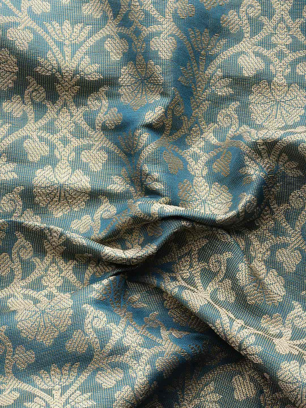 Turquoise Brocade Woven Zari Design Ethnic Motifs Saree with Unstitched Blouse - Hiral Fashion | Grocsy