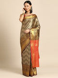Black Brocade Woven Zari Design Striped Saree with Unstitched Blouse - Hiral Fashion | Grocsy