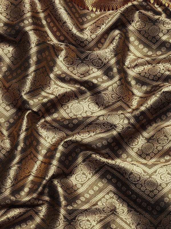 Black Brocade Woven Zari Design Striped Saree with Unstitched Blouse - Hiral Fashion | Grocsy