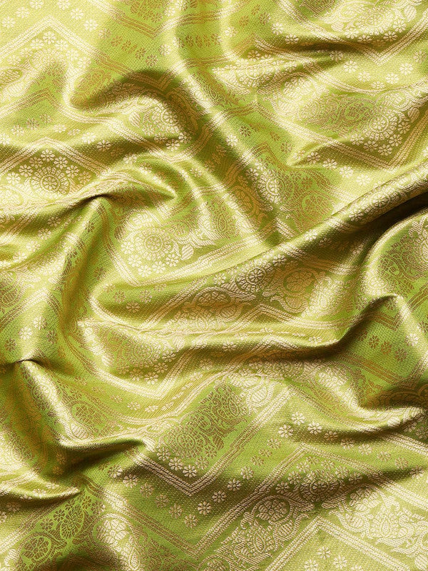 Green Brocade Woven Zari Design Striped Saree with Unstitched Blouse - Hiral Fashion | Grocsy
