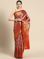 Pink Brocade Woven Zari Design Striped Saree with Unstitched Blouse - Hiral Fashion | Grocsy