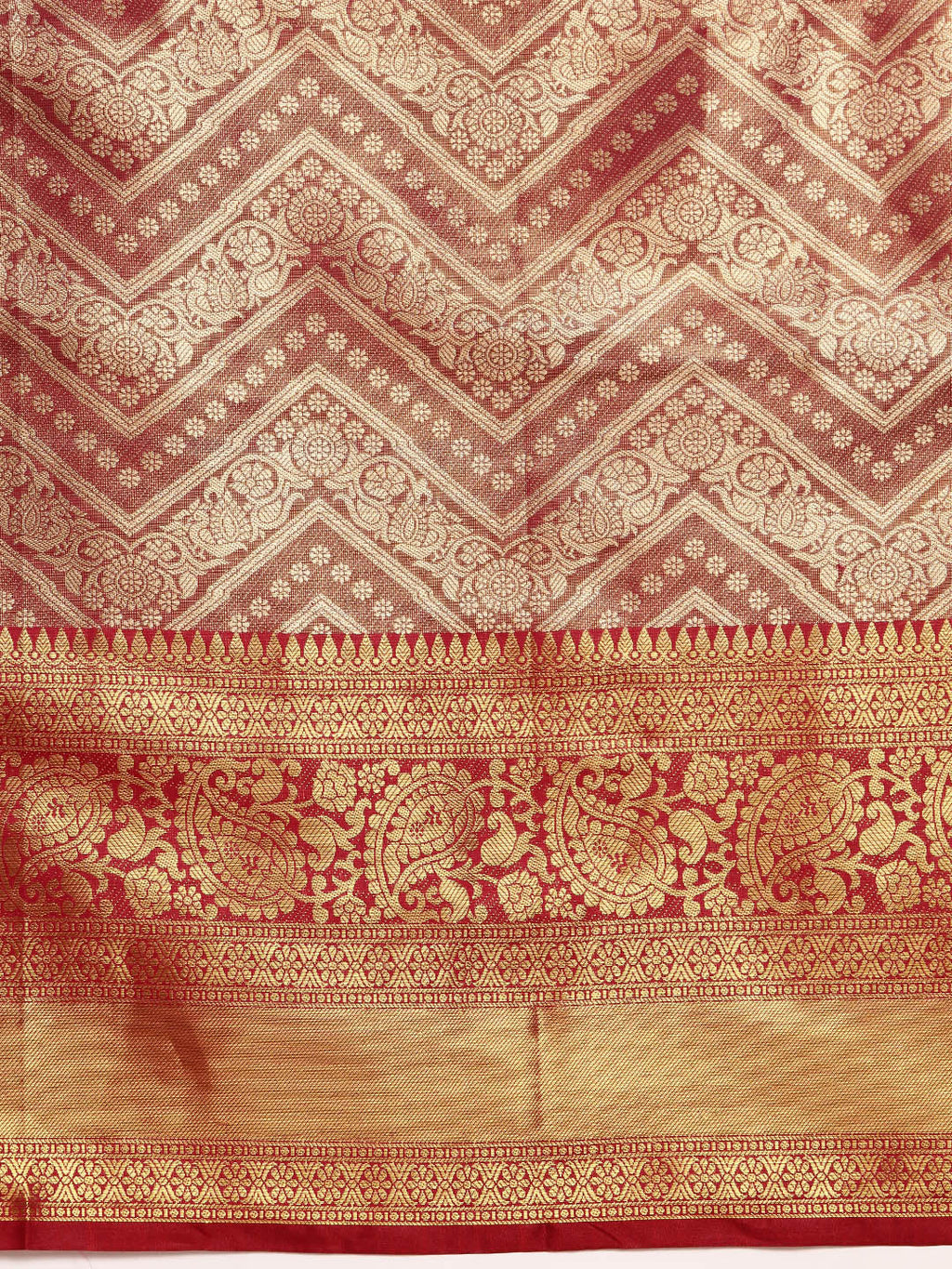 Pink Brocade Woven Zari Design Striped Saree with Unstitched Blouse - Hiral Fashion | Grocsy