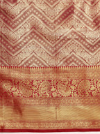 Pink Brocade Woven Zari Design Striped Saree with Unstitched Blouse - Hiral Fashion | Grocsy