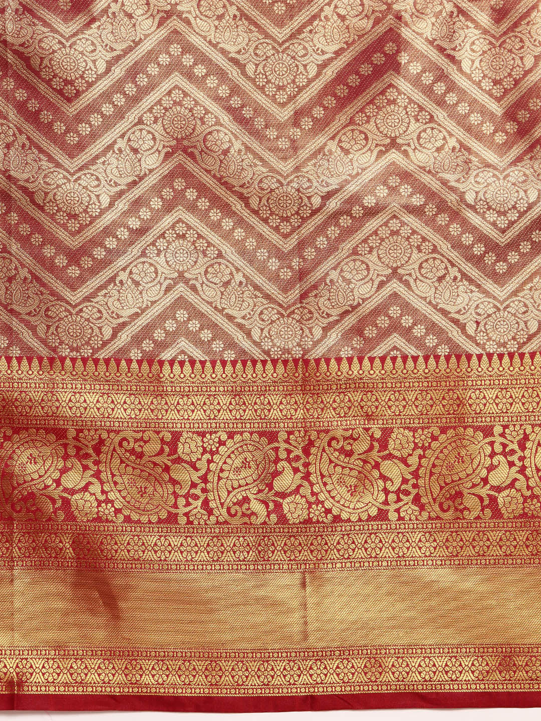 Pink Brocade Woven Zari Design Striped Saree with Unstitched Blouse - Hiral Fashion | Grocsy