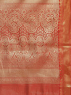 Pink Brocade Woven Zari Design Striped Saree with Unstitched Blouse - Hiral Fashion | Grocsy