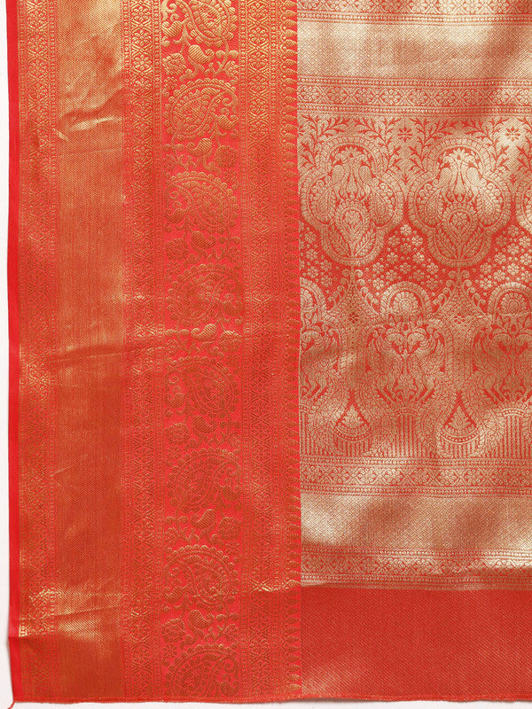 Purple Brocade Woven Zari Design Striped Saree with Unstitched Blouse - Hiral Fashion | Grocsy