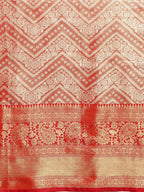 Red Brocade Woven Zari Design Striped Saree with Unstitched Blouse - Hiral Fashion | Grocsy