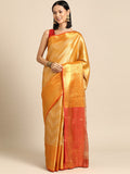 Yellow Brocade Woven Zari Design Striped Saree with Unstitched Blouse - Hiral Fashion | Grocsy