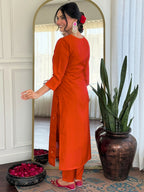 The52 Rust Women's Gorgeous Roman Silk Fabric Straight Kurta, Pant and Dupatta Set | Grocsy