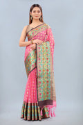 Hiral Fashion Pink Banarasi Art Silk Woven Design Saree | Grocsy