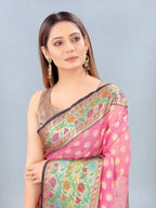 Hiral Fashion Pink Banarasi Art Silk Woven Design Saree | Grocsy