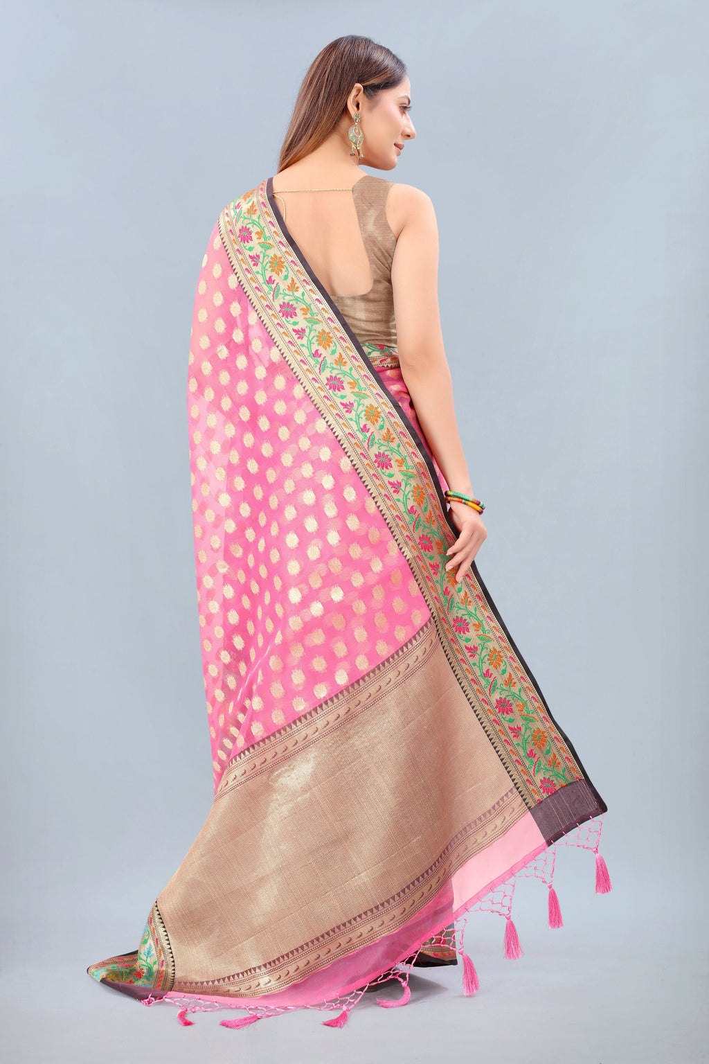 Hiral Fashion Pink Banarasi Art Silk Woven Design Saree | Grocsy