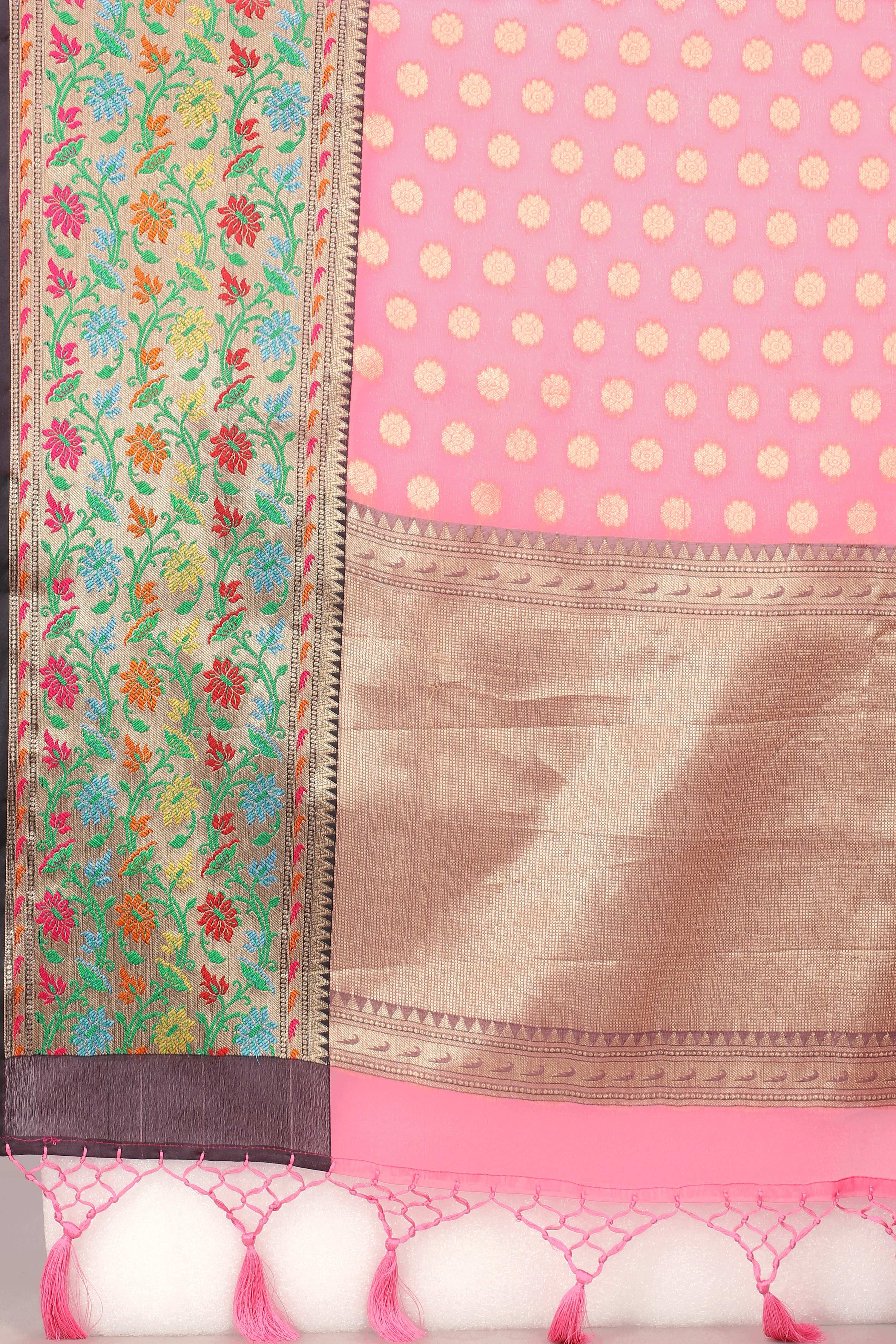 Hiral Fashion Pink Banarasi Art Silk Woven Design Saree | Grocsy