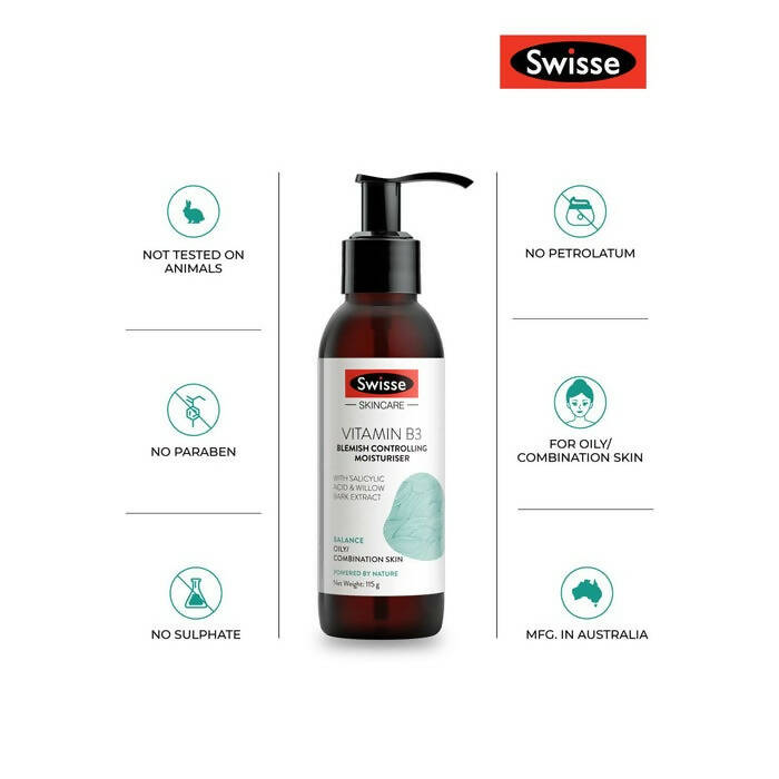 Swisse Skincare Vit B3 Blemish Moisturiser With Green Tea & Willow Bark Extract | Grocsy