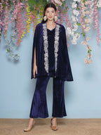 Joban Fashion Navy Blue Velvet Cape Set | Grocsy
