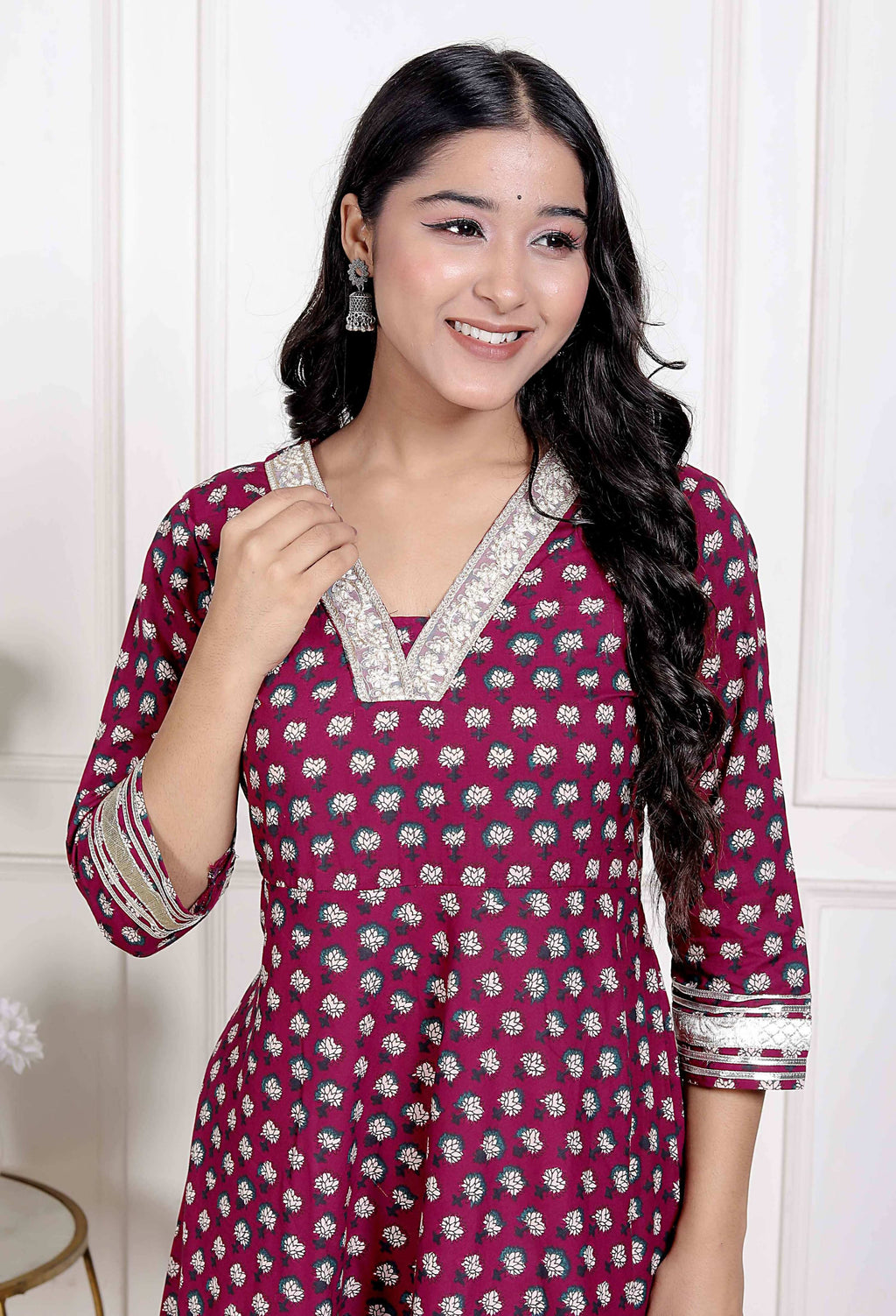 Miravan Women's Maroon embroidered Anarkali Kurta and Dupatta | Grocsy