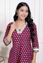 Miravan Women's Maroon embroidered Anarkali Kurta and Dupatta | Grocsy