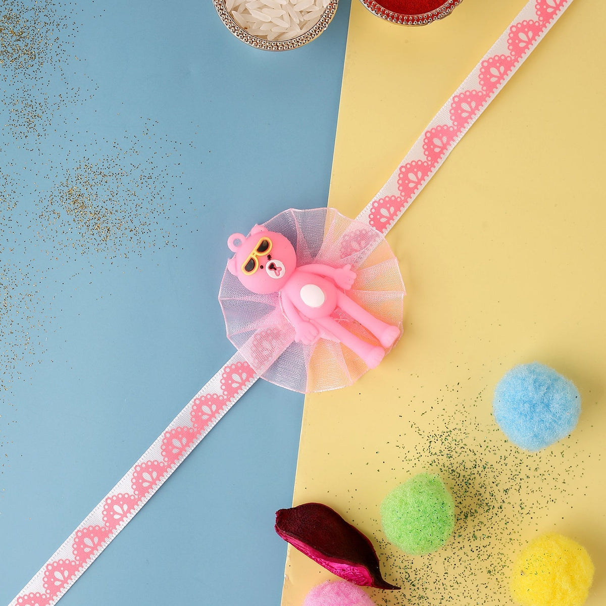 trueBrowns X Voylla Adorable Pink Teddy Bear Rakhi With Roli Chaawal Pack | Grocsy