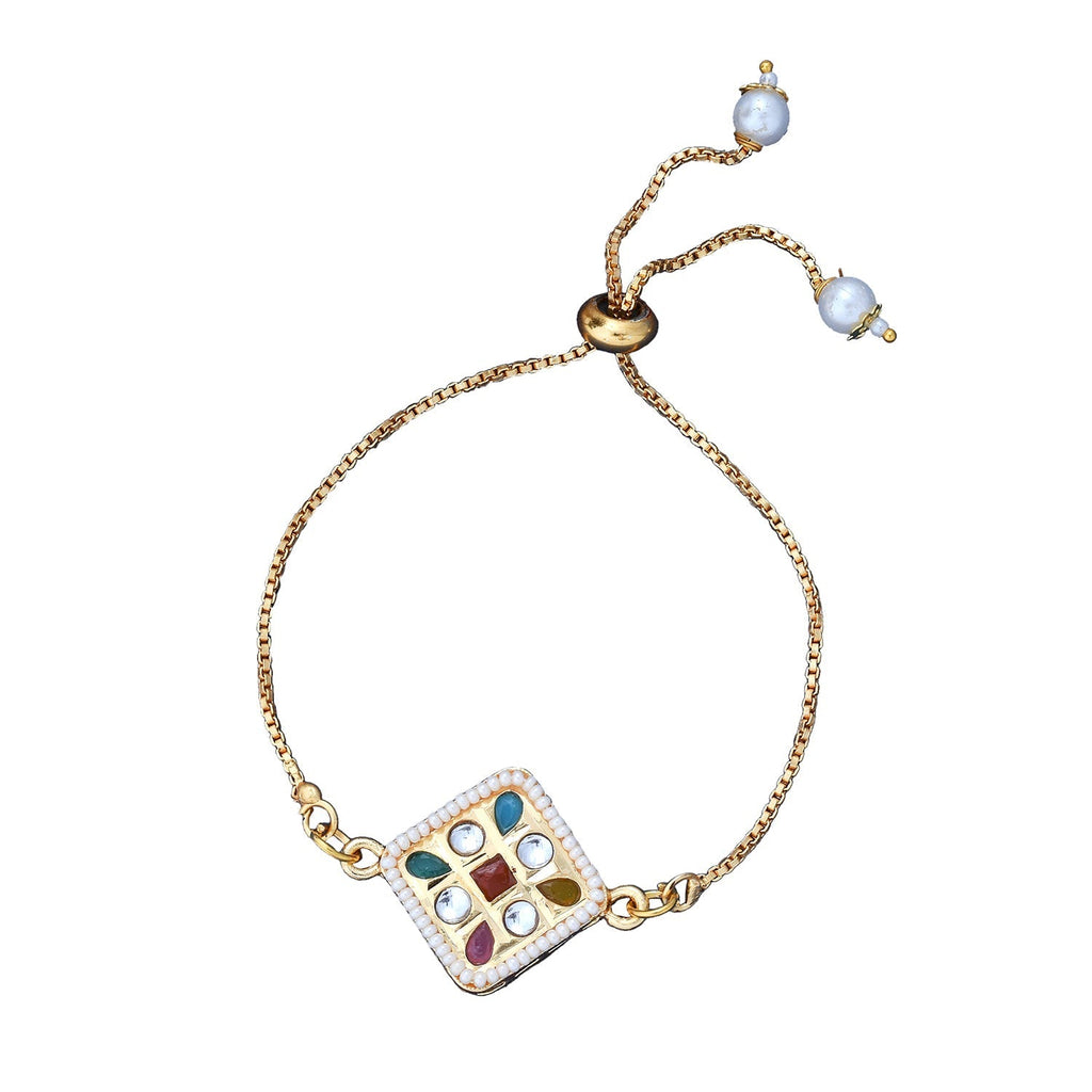 trueBrowns X Voylla CZ Embellished Gold Toned Bracelet Style Rakhi | Grocsy