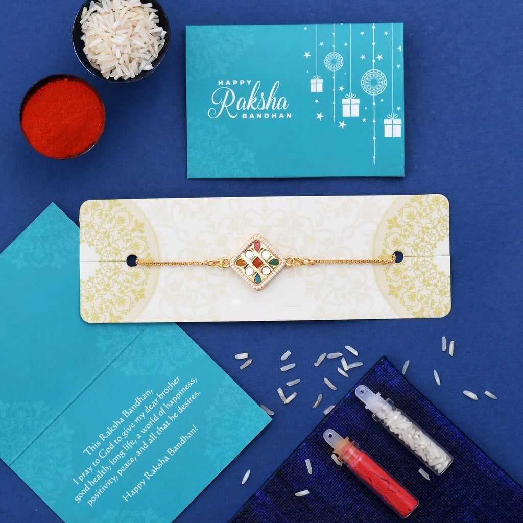 trueBrowns X Voylla CZ Embellished Gold Toned Bracelet Style Rakhi | Grocsy