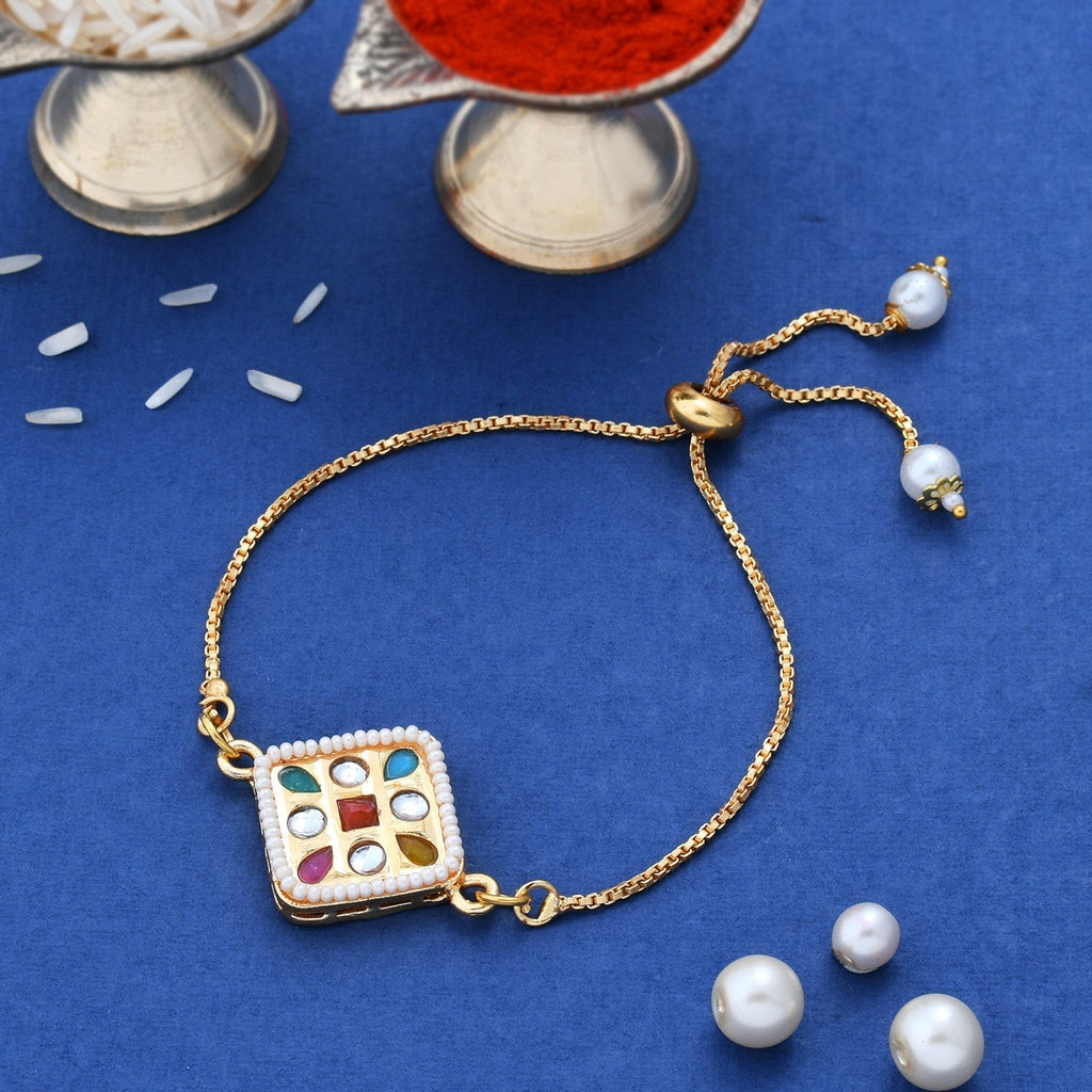 trueBrowns X Voylla CZ Embellished Gold Toned Bracelet Style Rakhi | Grocsy