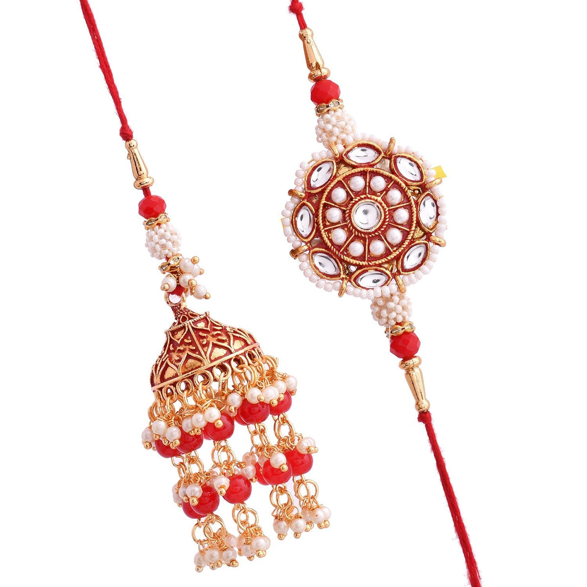 trueBrowns X Voylla Pearl Beaded Lumba & Rakhi Studded With Kundan and Red Stones | Grocsy