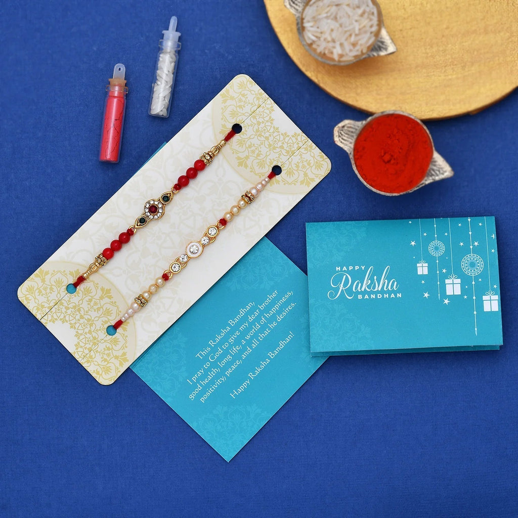 trueBrowns X Voylla Set of 2 Floral Pearl Beads Studded Rakhi | Grocsy