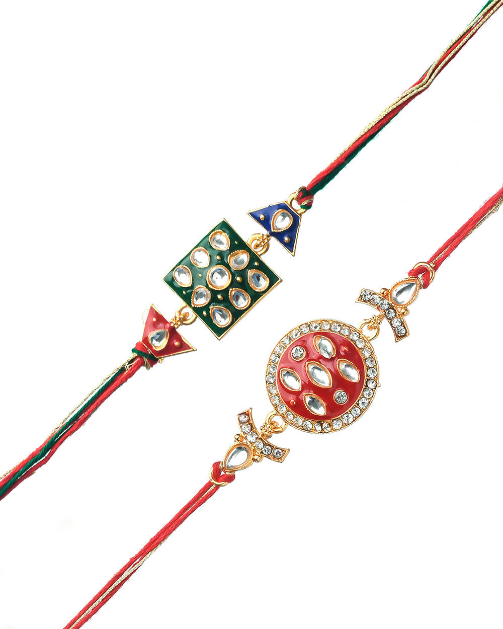 trueBrowns X Voylla Set of 2 Enameled Kundan And CZ Sparkling Rakhis | Grocsy