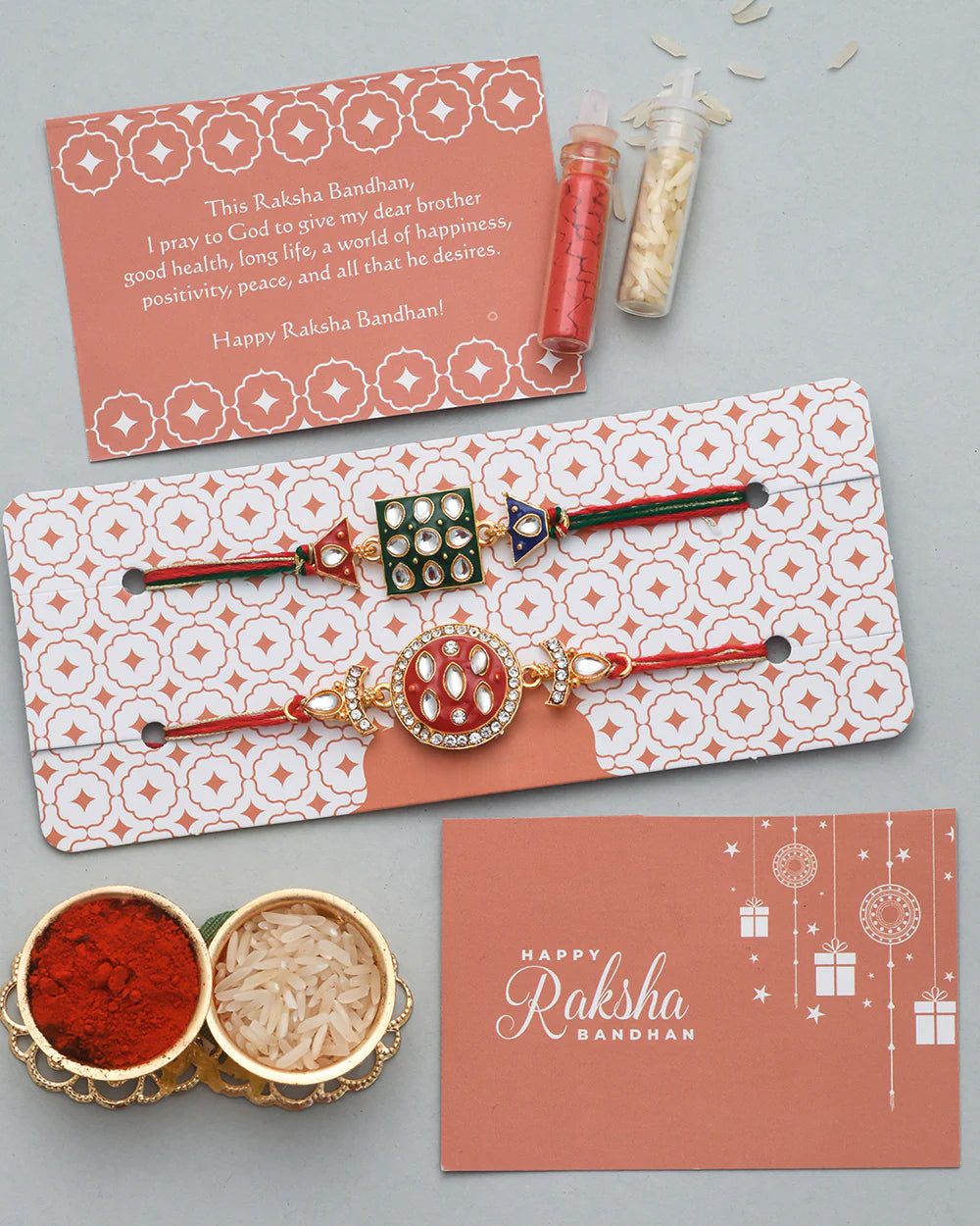trueBrowns X Voylla Set of 2 Enameled Kundan And CZ Sparkling Rakhis | Grocsy