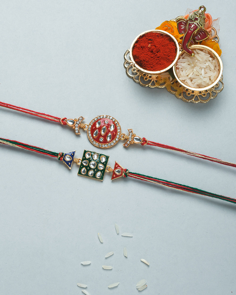 trueBrowns X Voylla Set of 2 Enameled Kundan And CZ Sparkling Rakhis | Grocsy