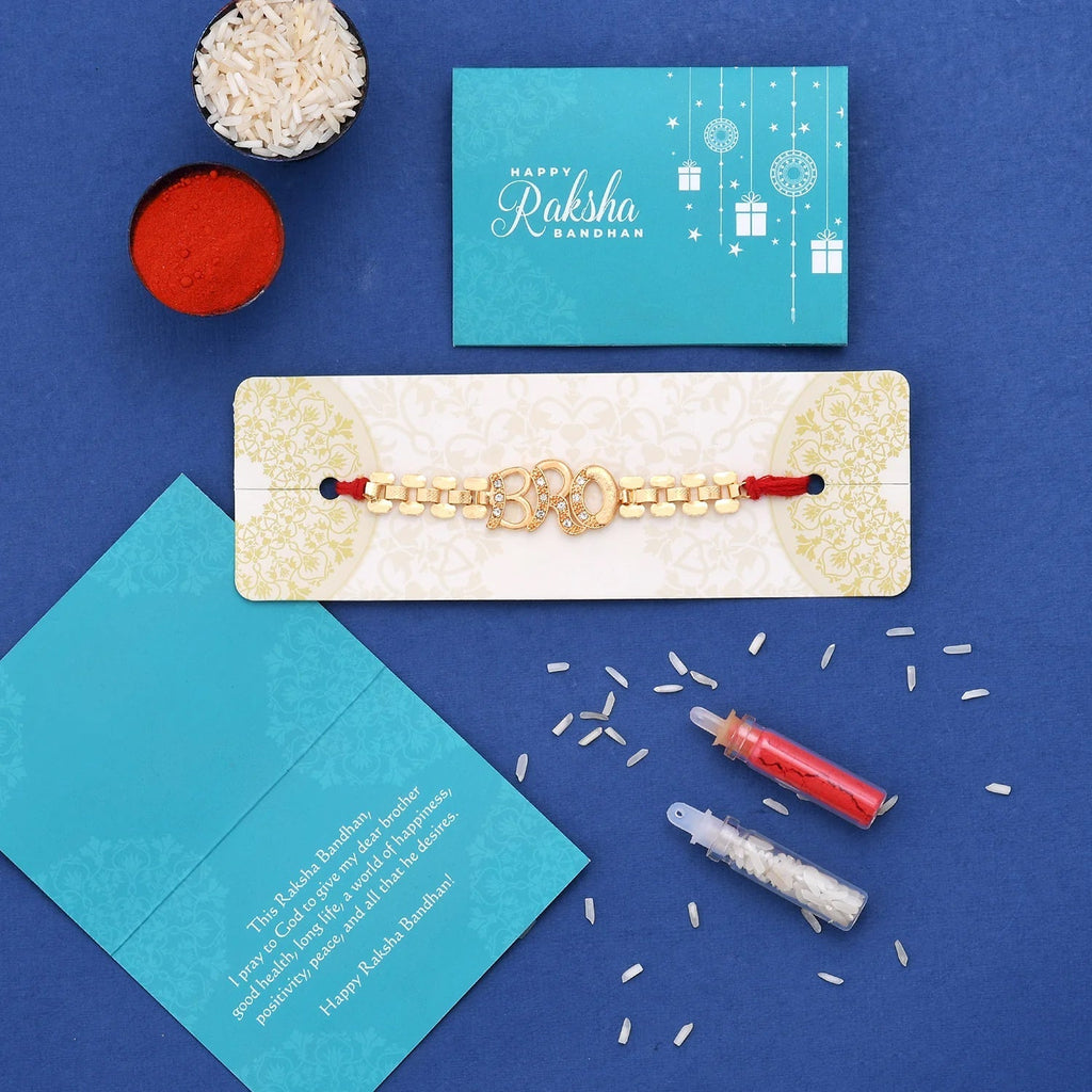 trueBrowns X Voylla Bro A Gem Embellished Gold Tone Rakhi | Grocsy