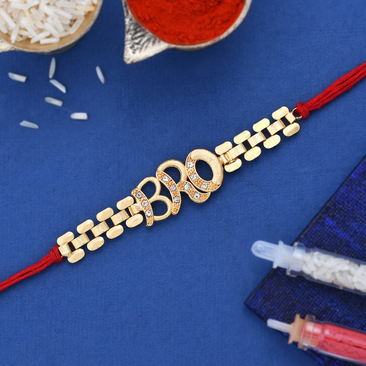 trueBrowns X Voylla Bro A Gem Embellished Gold Tone Rakhi | Grocsy