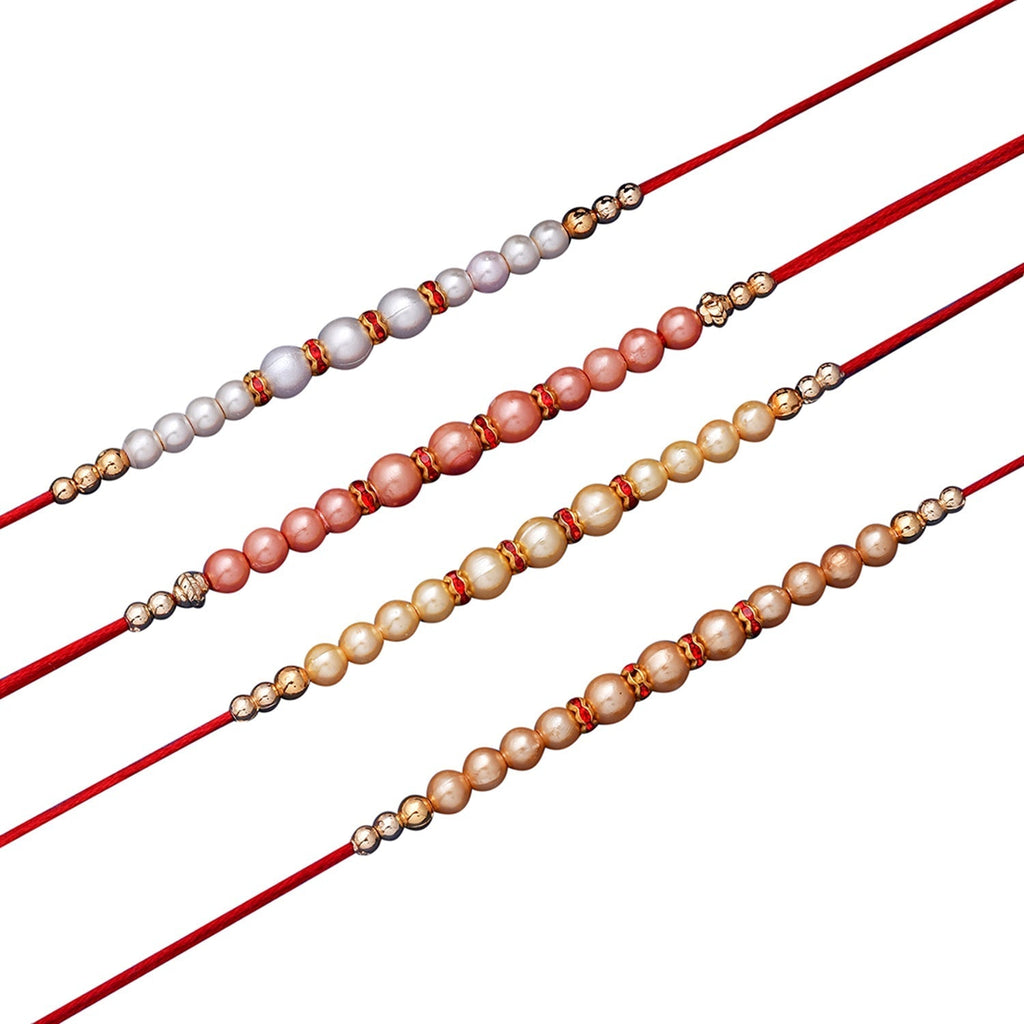 trueBrowns X Voylla Set of 4 Pearl Beads Embellished Flamboyant Rakhi | Grocsy