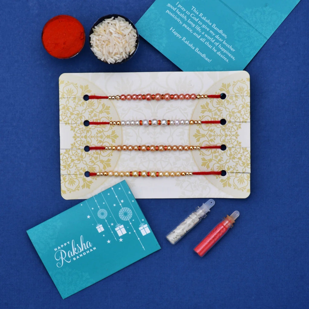 trueBrowns X Voylla Set of 4 Pearl Beads Embellished Flamboyant Rakhi | Grocsy
