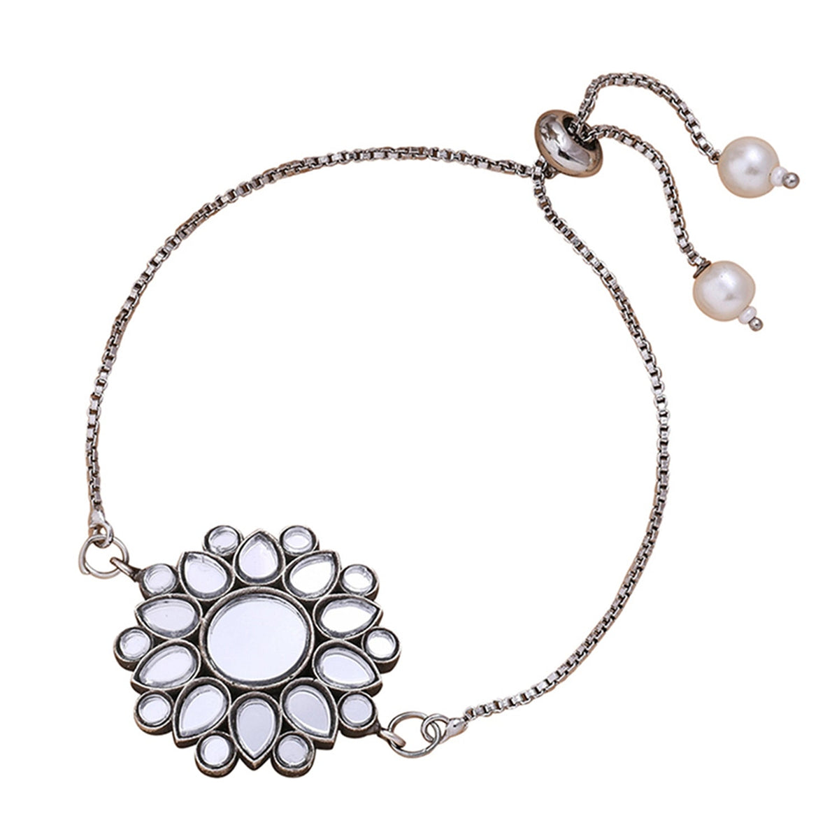 trueBrowns X Voylla Kundan Embedded Silver Toned Bracelet Style Rakhi | Grocsy