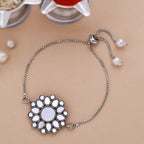 trueBrowns X Voylla Kundan Embedded Silver Toned Bracelet Style Rakhi | Grocsy
