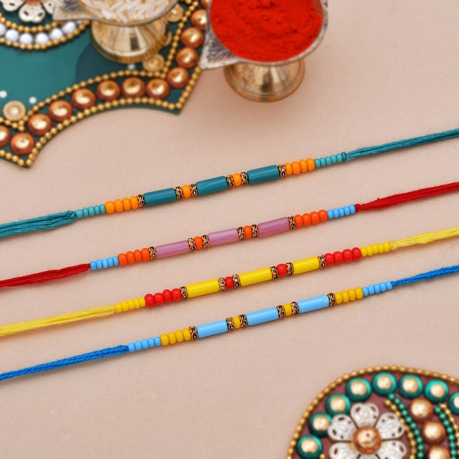 trueBrowns X Voylla Set of 4 Colorful Beads embedded Rakhi | Grocsy