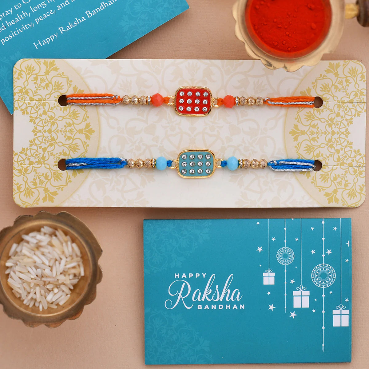 trueBrowns X Voylla Set Of 2 Red & Blue Enameled Rakhi | Grocsy