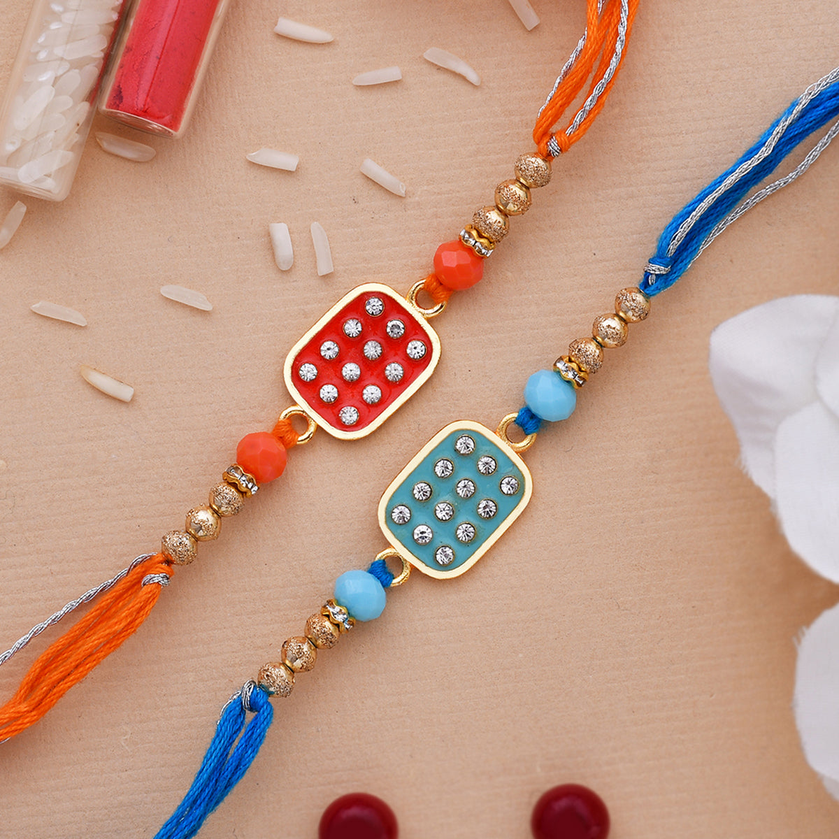 trueBrowns X Voylla Set Of 2 Red & Blue Enameled Rakhi | Grocsy