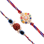 trueBrowns X Voylla Set Of 2 Colorful Stones And Rudraksha Evil Eye Rakhi | Grocsy