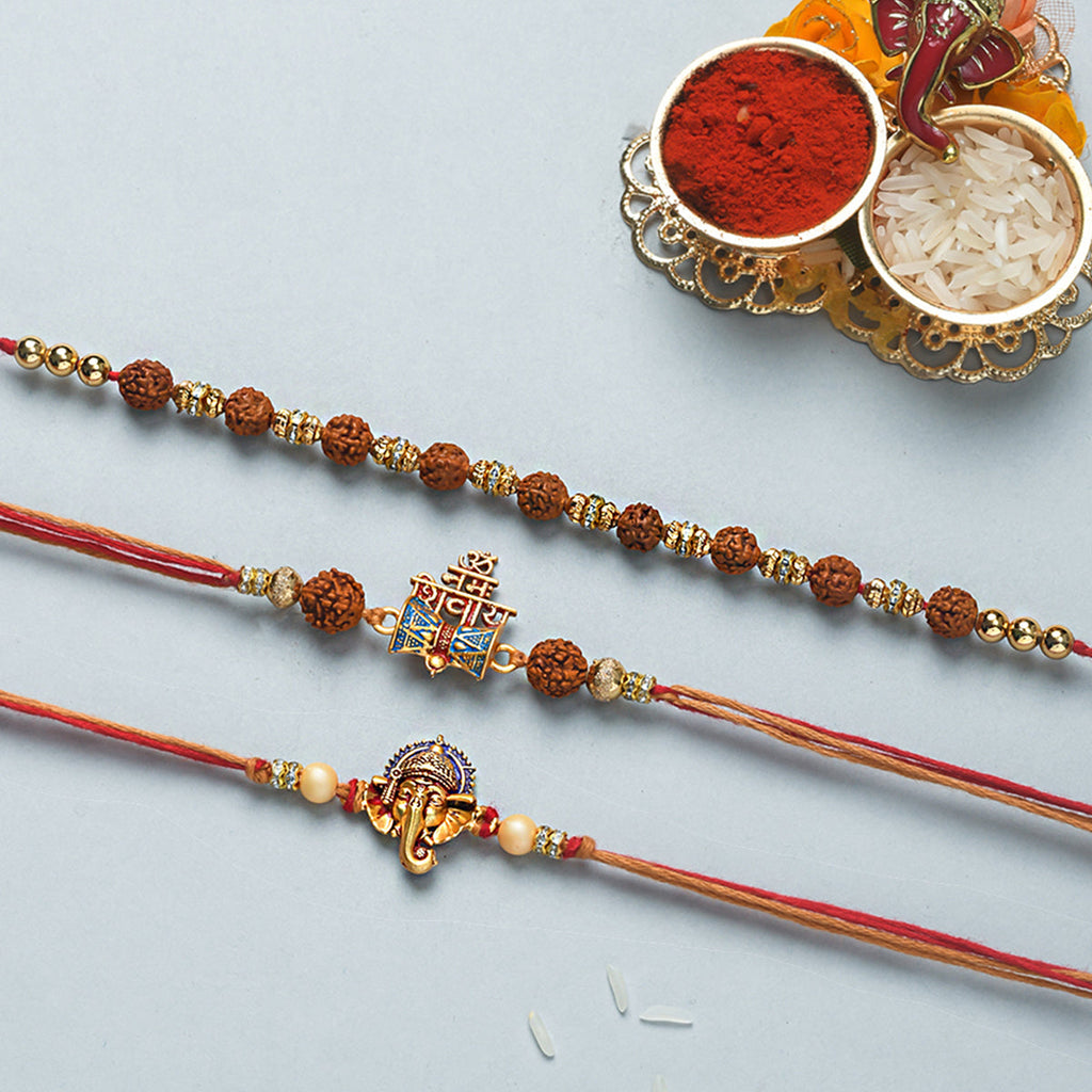 trueBrowns X Voylla Set Of 3 Auspicious Rudraksha Studded Rakhis | Grocsy