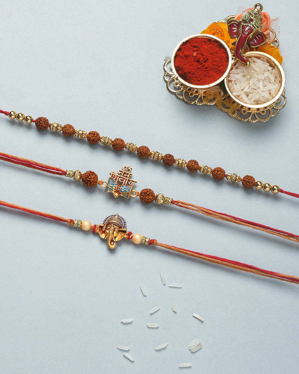 trueBrowns X Voylla Set Of 3 Auspicious Rudraksha Studded Rakhis | Grocsy