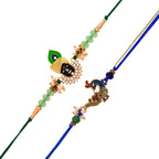 trueBrowns X Voylla Pack of 2 Green Lord Krishna And Blue Peacock Rakhi | Grocsy
