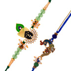 trueBrowns X Voylla Pack of 2 Green Lord Krishna And Blue Peacock Rakhi | Grocsy
