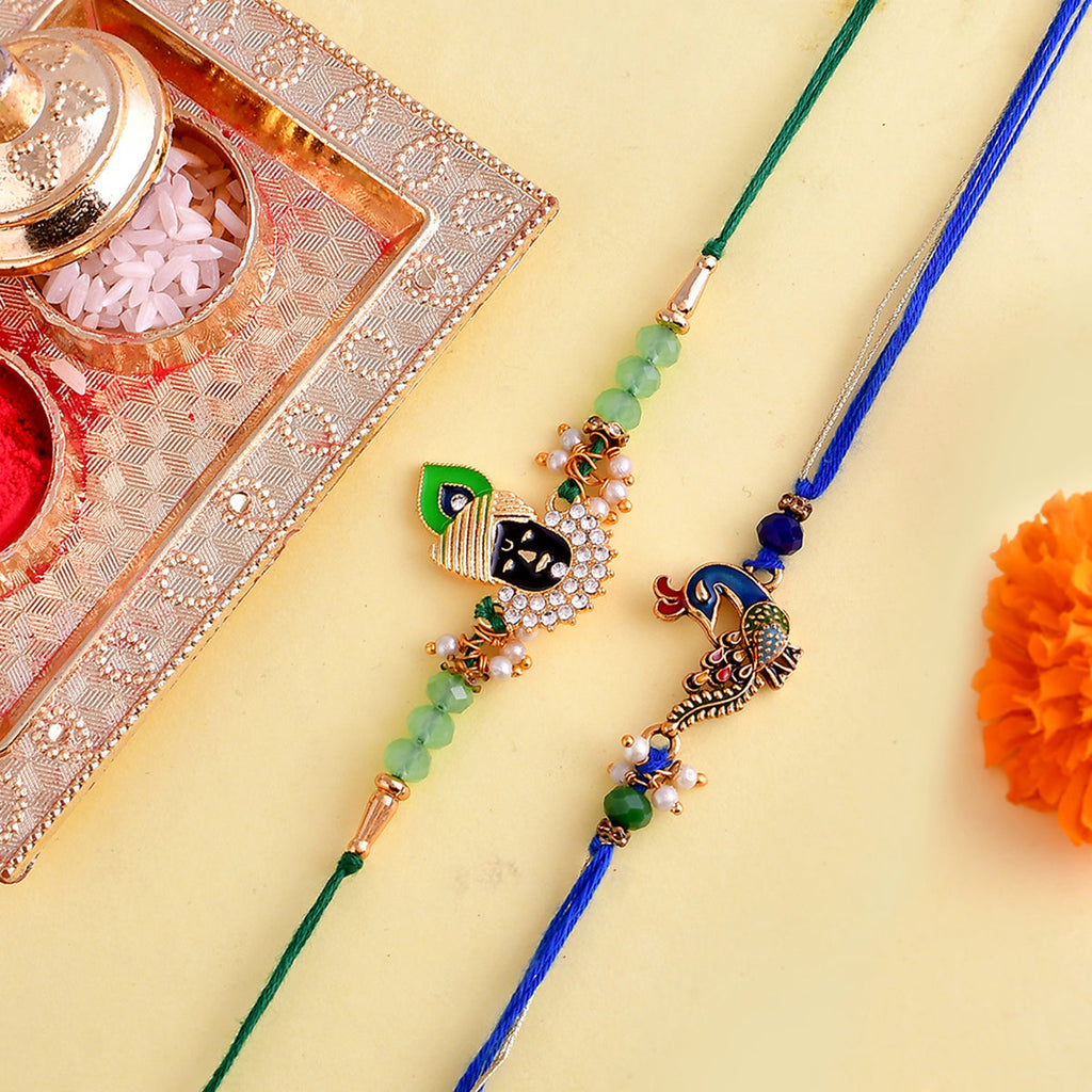trueBrowns X Voylla Pack of 2 Green Lord Krishna And Blue Peacock Rakhi | Grocsy
